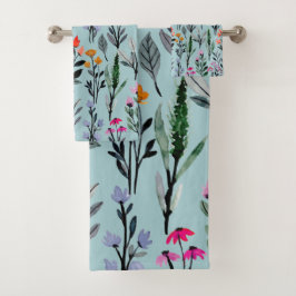 Die Natur im Sommer Blaues Muster der Blume Badhandtuch Set