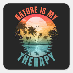 Die Natur ist mein Therapie-Sommer-Outdoor-Geschen Quadratischer Aufkleber