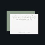 Die neue Mr.   Mrs. Minimalistisch Sage Green Wedd Hinweiskarte<br><div class="desc">Nutzen Sie diese moderne Wunschkarte in Ihrem Party,  um den Gästen eine persönliche Note für den Ehrengast verlassen. Fügen Sie Ihre Informationen zum Vorlagenformular hinzu. Das erweiterte Bearbeitungsmenü erlaubt es Ihnen,  die Farben und die Schriftart zu ändern.</div>