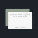 Die neue Mr.   Mrs. Minimalistisch Sage Green Wedd Hinweiskarte<br><div class="desc">Nutzen Sie diese moderne Wunschkarte in Ihrem Party,  um den Gästen eine persönliche Note für den Ehrengast verlassen. Fügen Sie Ihre Informationen zum Vorlagenformular hinzu. Das erweiterte Bearbeitungsmenü erlaubt es Ihnen,  die Farben und die Schriftart zu ändern.</div>