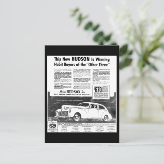 Die neuen 1940er Hudson Automobile Postkarten (Stehend Vorderseite)