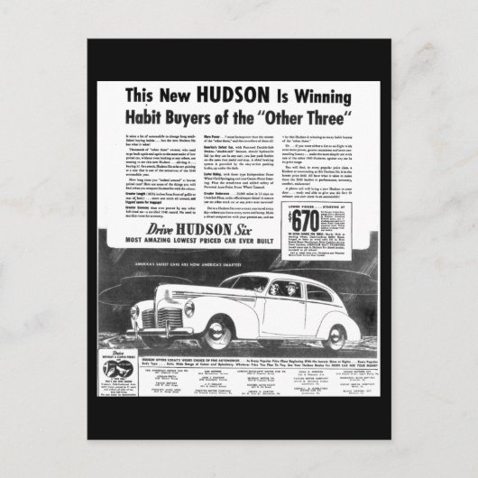 Die neuen 1940er Hudson Automobile Postkarten (Vorderseite)