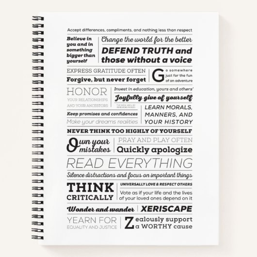 Die neuen ABCs von Life 8.5x11 Hardcover-Notebook Notizblock (Vorderseite)