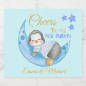 Die neuen Eltern trauen Blue Sleeping Pinguin Schaumweinetikett (Einzelnes Label)