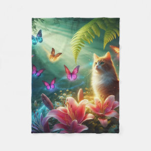 Die neugierige Katze und ihre Schmetterlinge Fleecedecke
