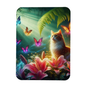 Die neugierige Katze und ihre Schmetterlinge Magnet