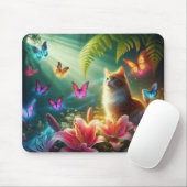 Die neugierige Katze und ihre Schmetterlinge Mousepad (Mit Mouse)