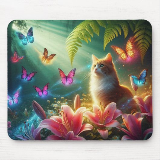 Die neugierige Katze und ihre Schmetterlinge Mousepad (Vorne)