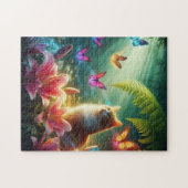 Die neugierige Katze und ihre Schmetterlinge Puzzle (Horizontal)