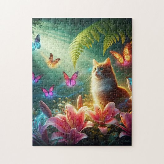 Die neugierige Katze und ihre Schmetterlinge Puzzle (Vertikal)