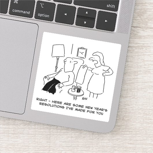 Die Neujahrsvorsätze der Ehefrau für Husband. Funn Aufkleber (Detail)