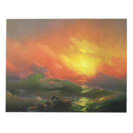 Die neunte Welle (Sturmsee mit rotem Sonnenunterga Notizblock