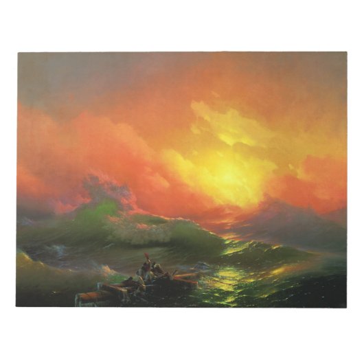 Die neunte Welle (Sturmsee mit rotem Sonnenunterga Notizblock (Vorderseite)