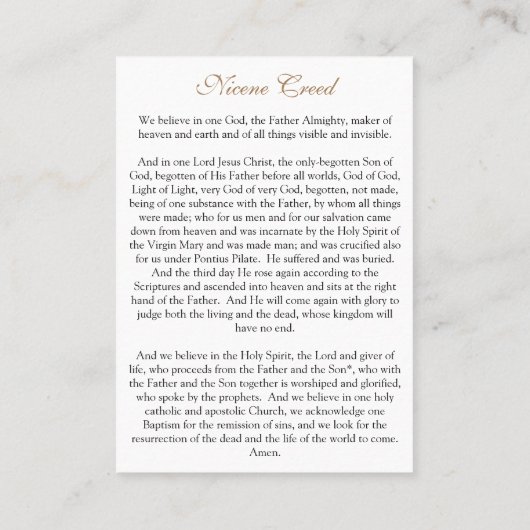 Die Nicene Creed - Gebetskarte (Flat) Visitenkarte (Rückseite)
