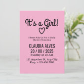Die Niedliche, rosa, moderne Girl Baby Dusche Einladung (Stehend Vorderseite)