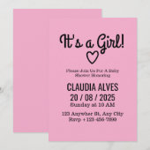 Die Niedliche, rosa, moderne Girl Baby Dusche Einladung (Vorne/Hinten)