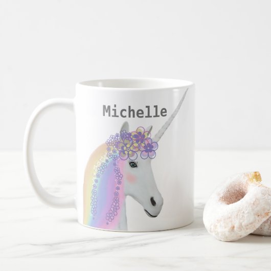 Die niedliche Tasse des Unicorn-Regenbogen-heiße (Mit Donut)