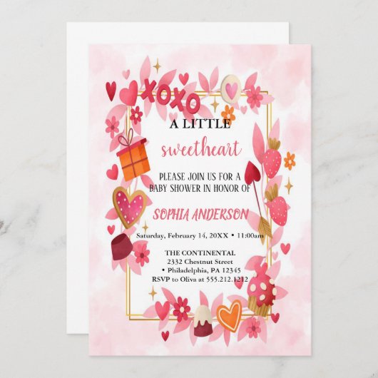 die niedlichste Einladung in Rosa und Rot (Vorne/Hinten)