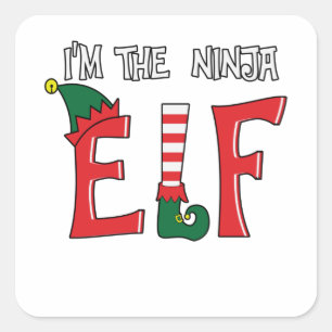 Die Ninja Elf Familie passt Weihnachten Pajamas zu Quadratischer Aufkleber