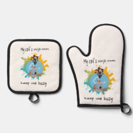 Die Ninja-Züge meiner Katze behielt mich beschäfti Ofenhandschuh & Topflappen-Set