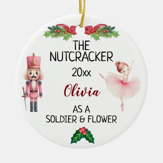 Die Nutcracker & Ballerina mit Individuelle Name u Keramik Ornament (Vorne)