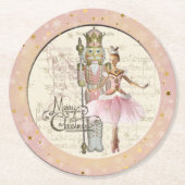 Die Nutcracker Suite - Ballerina & Nutcracker Pink Runder Pappuntersetzer (Vorderseite)