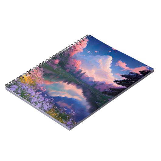 Die Oase des Sees im Herzen des farbenfrohen Walde Notizblock (Linke Seite)