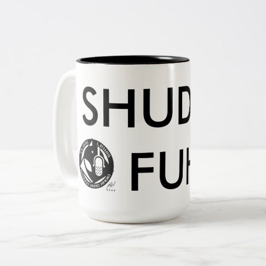 Die offizielle Grundnull SHUDDA FUH SCHALE! Zweifarbige Tasse (Vorderseite Links)