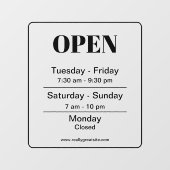 Die Öffnungszeiten sind schwarz und transparent Fensteraufkleber (Blatt)