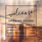 Die Öffnungszeiten sind schwarz und transparent. Fensteraufkleber (Blatt 2)