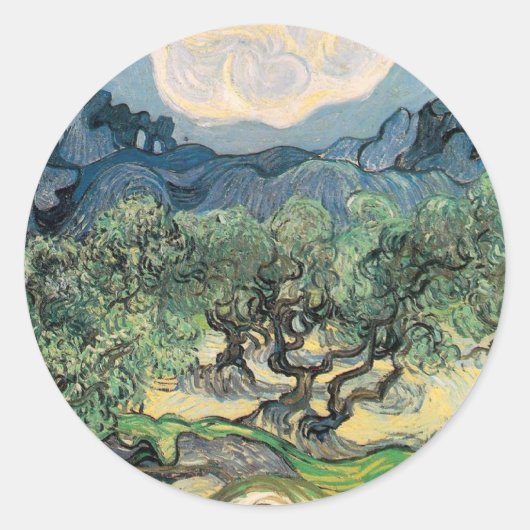Die Olivenbäume, Vincent van Gogh Runder Aufkleber (Vorderseite)