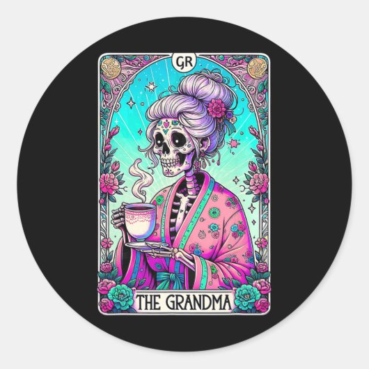 Die Oma Tarot Card Skeleton Mütter Day Hexe Runder Aufkleber (Vorderseite)