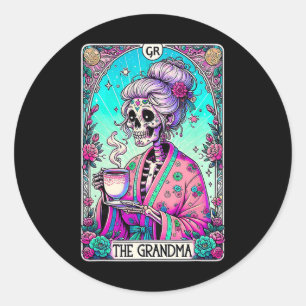 Die Oma Tarot Card Skeleton Mütter Day Hexe Runder Aufkleber