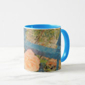 Die orange Rose hinter dem blauen Zaun Tasse (VorderseiteRechts)