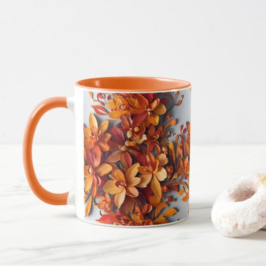 Die orangefarbene Blumen-PD-Zweifarben-Kaffeetasse Tasse (Mit Donut)
