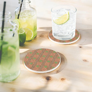 Die Orangen, mit Blumen bestreuten Fäden strukturi Getränkeuntersetzer