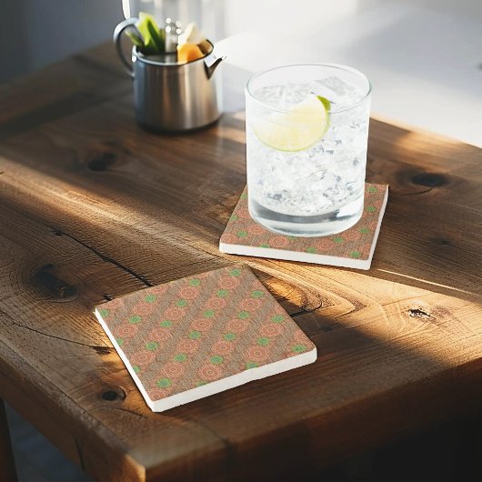 Die Orangen, mit Blumen bestreuten Fäden strukturi Steinuntersetzer