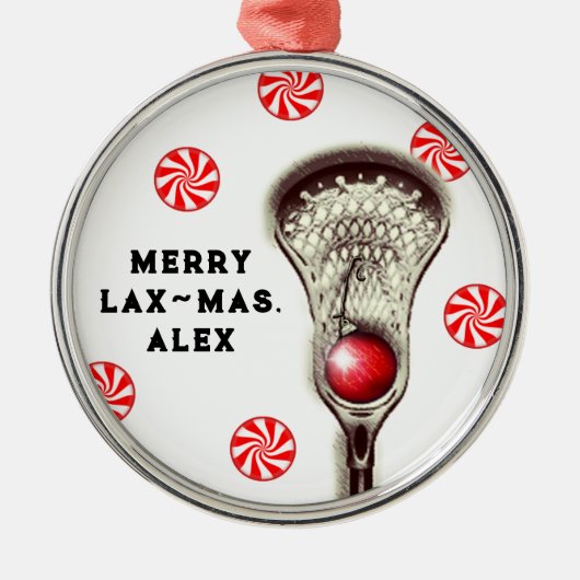 Die originelle Merry Lax-mas Lacrosse Ornament Aus Metall (Vorne)