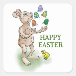 Die Ostersonnenjongliere mit den Ostereiern Quadratischer Aufkleber