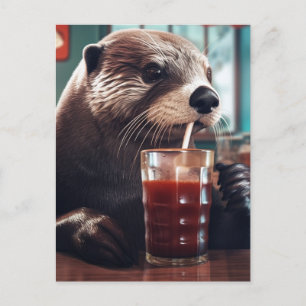 Die Otter Drinks in einem Café Postkarte