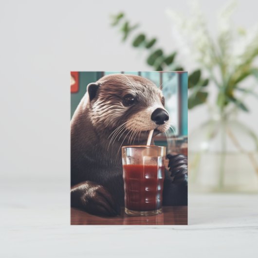 Die Otter Drinks in einem Café Postkarte (Stehend Vorderseite)