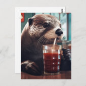 Die Otter Drinks in einem Café Postkarte (Vorne/Hinten)
