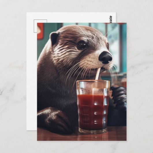 Die Otter Drinks in einem Café Postkarte (Vorne/Hinten)