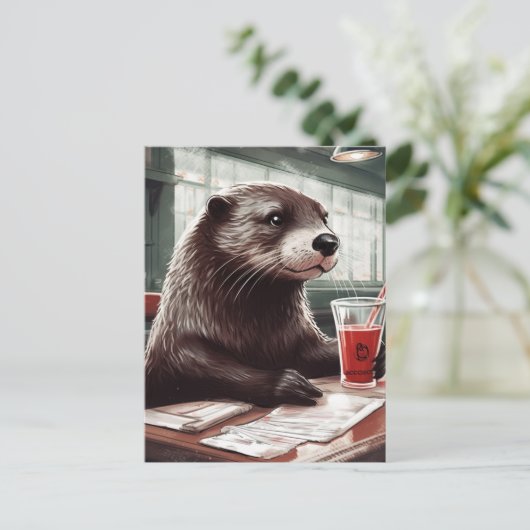 Die Otter im Café Postkarte (Stehend Vorderseite)