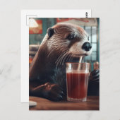 Die Otter trinken eine Limonade im Café Postkarte (Vorne/Hinten)