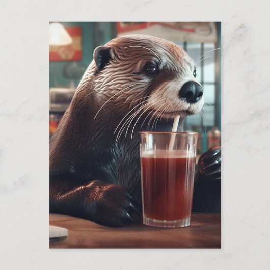 Die Otter trinken eine Limonade im Café Postkarte (Vorderseite)
