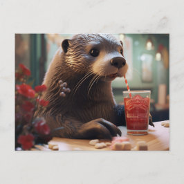 Die Otter trinken einen Cherry Drink im Café Postkarte