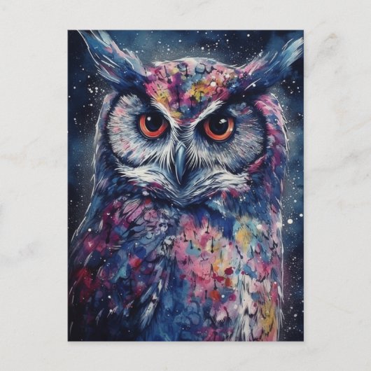 Die Owl Wasserfarbe Farbe Spritzer Postkarte (Vorderseite)