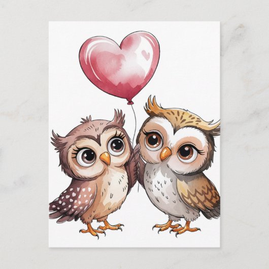 Die Owls mit einem Herzballon Postkarte (Vorderseite)