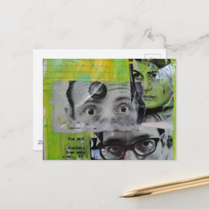 Die Paare von Augen, die Junk-Journal-Collage betr Postkarte